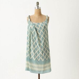 Moulinette Soeurs Anthropologie Diamond Lattice Mini Dress Aqua Cream size 4